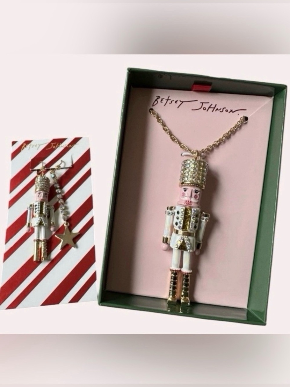 BETSEY JOHNSON SET Christmas Holiday Nutcracker Star Earrings & Necklace NEW NWT
